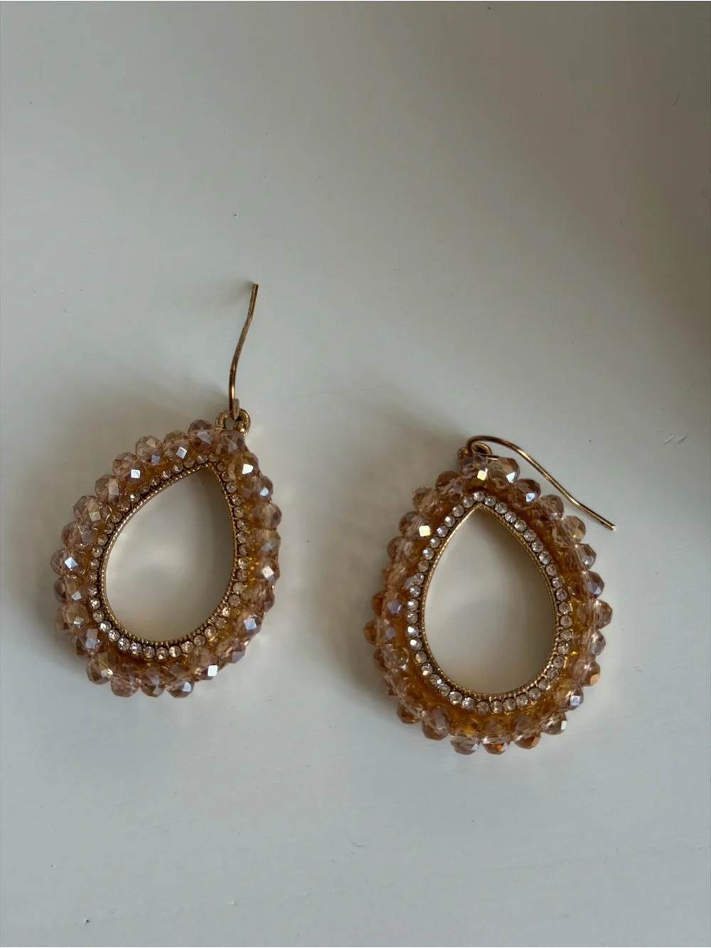 Gold Teardrop Crystal Dangle Earrings - Unbranded